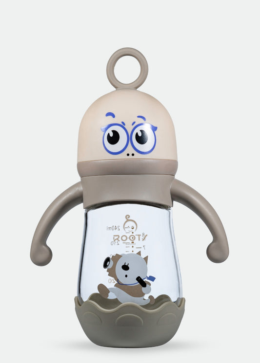 M05-Choco Glass Bottle: 240ML/8 OZ Capacity with Soft Handle and Protective Base