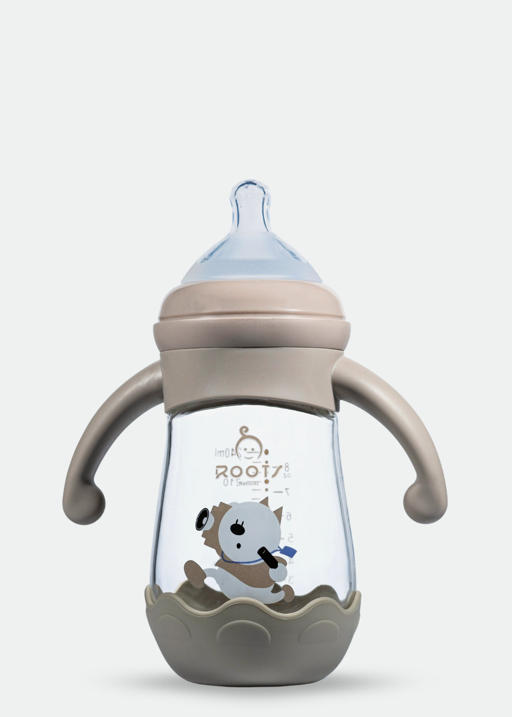 M05-Choco Glass Bottle: 240ML/8 OZ Capacity with Soft Handle and Protective Base