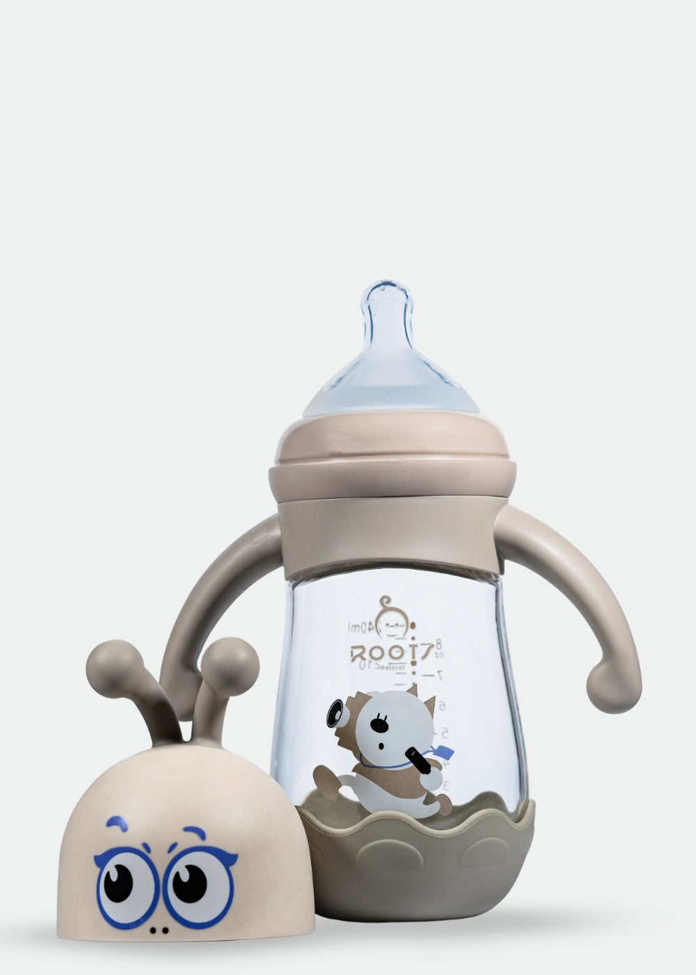 M05-Choco Glass Bottle: 240ML/8 OZ Capacity with Soft Handle and Protective Base