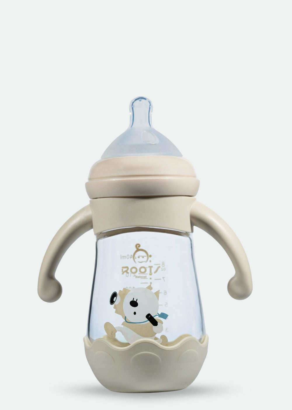 M05-Skin Glass Bottle: 240ML/8 OZ Capacity with Soft Handle and Protective Base