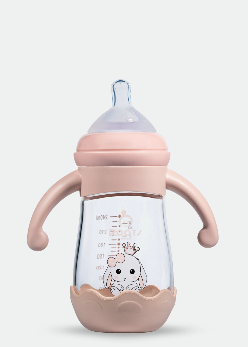 M05-Pink  Glass Bottle: 240ML/8 OZ Capacity with Soft Handle and Protective Base