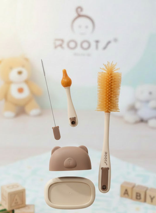 P1025 Silicone Brown Feeder Cleaning  Brush Set With Stand