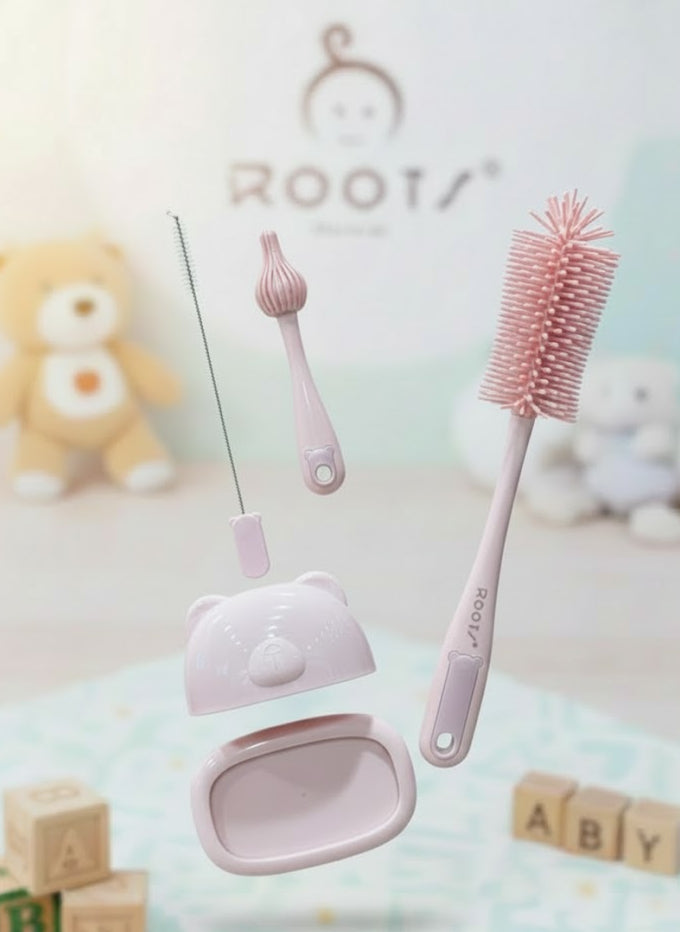 P1025 Silicone Pink Feeder Cleaning  Brush Set With Stand