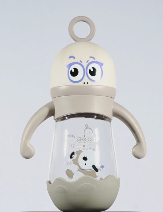 M05-Choco Glass Bottle: 240ML/8 OZ Capacity with Soft Handle and Protective Base